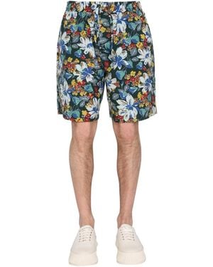 YMC Bermuda With Floral Print - Blue