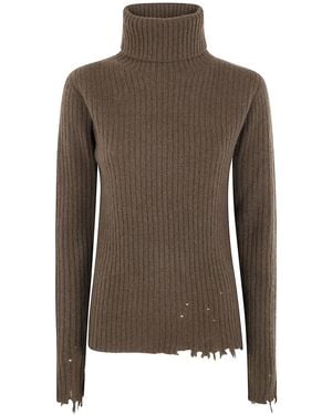 Uma Wang "Plain Ws" High Neck Rib Top - Brown