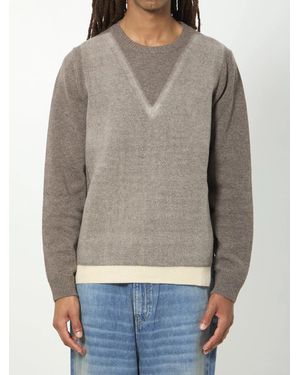 Maison Margiela Madium Ecru Fused Knit Sweater - Gray
