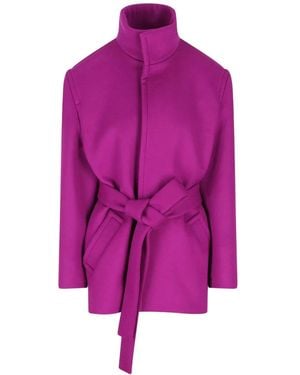 Saint Laurent Wool Mandarin Collar Coat - Pink