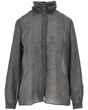 Emporio Armani Check Print Satin Shirt - Gray