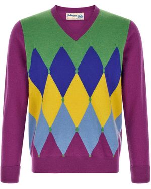 Ballantyne 'Classic Diamond' Intarsia Jumper - Pink