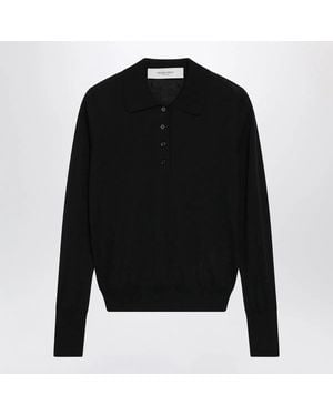 Golden Goose Virgin Wool Long-Sleeved Polo Shirt - Black