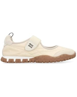 Miu Miu Sand Fabric Tyre Ballerinas - White