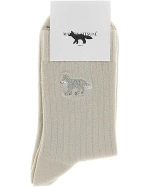 Maison Kitsuné Maison Kitsunē Sand Stretch Cotton Blend Socks For - White
