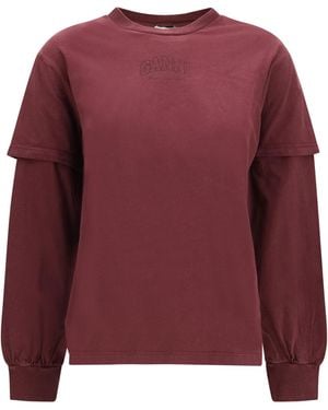 Ganni Future Heavy Jersey Long-Sleeve T-Shirt - Red