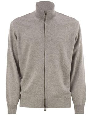 Brunello Cucinelli High-Necked Cashmere Cardigan With Zip - Gray