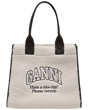 Ganni Shopper Xxl Shearling Shopper Bag - Grey