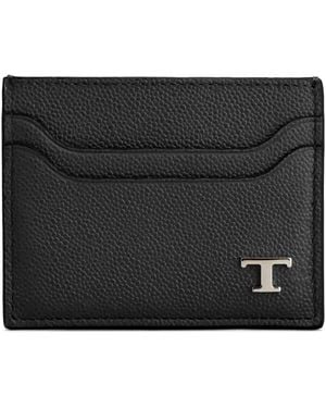 Tod's Grained Leather Cardholder With Metal T Timeless Logo - Black