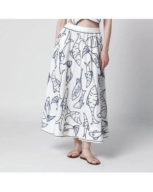 FARM Rio Midi Skirt With Marine Embroidery - White