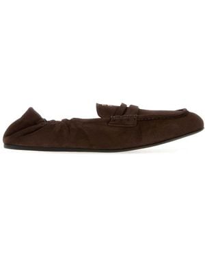 Miu Miu Dark Suede Leather Loafers - White
