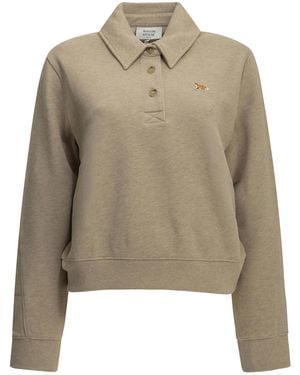 Maison Kitsuné "Baby Fox" Polo-Collar Sweatshirt - Natural