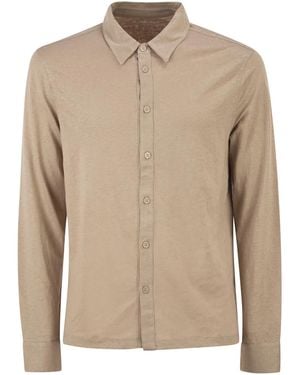 Majestic Stretch Linen Shirt With Front Button Fastening - Natural