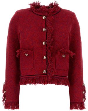 Self-Portrait Two-Tone Cotton Blend Blazer - Red