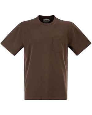MC2 Saint Barth Stretch Cotton Piqué T-Shirt With Patch Pocket - Brown