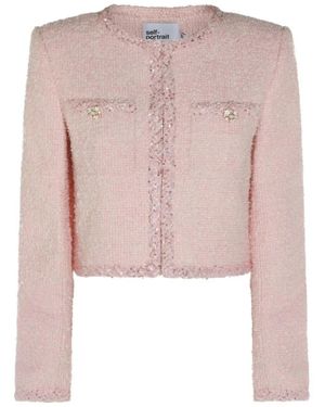 Self-Portrait Bouclé Short Jacket - Pink