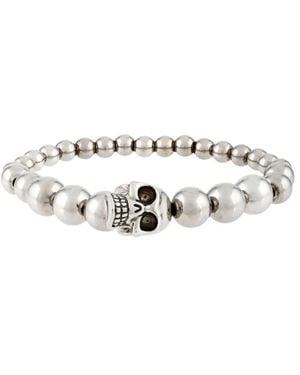 McQueen Tone Engraved Skull Bracelet - White