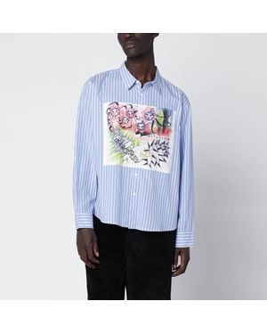 Brain Dead Light Striped Shirt With Painted Patch - White