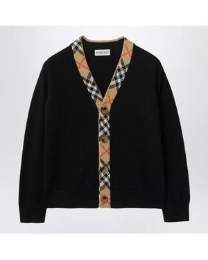 Burberry Cardigan With Check Motif Trims - Black