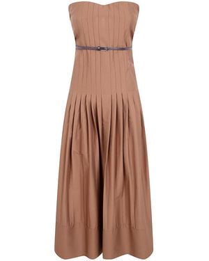Semicouture Brassiere Popeline Cotton Dress - Brown