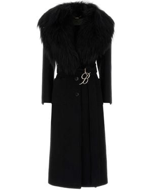 Blumarine Overcoat With Fur-Trim Neck Detail - Black