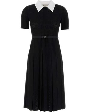 Tory Burch T Monogram Pointelle Pleated Dress - Black
