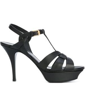 Saint Laurent Tribute 75 Platform Leather Sandals - Black