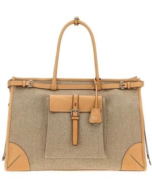 Prada Cappuccino Canvas Bonnie Shopping Bag - Natural