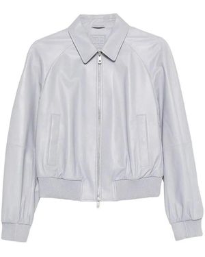 Desa Leather Raglan Bomber Jacket - White