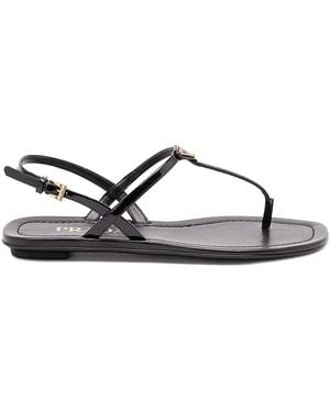Prada Patent Leather Flat Sandals - Black