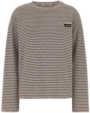 Miu Miu Embroidered Cotton Blend Oversize T-Shirt - Natural