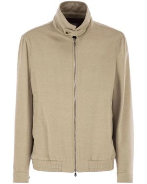 Brunello Cucinelli Virgin Wool Bomber Jacket With Stand Collar - Natural