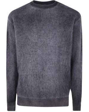 Avant Toi Hand Painted Cashmere And Wool Tonal Degrad? Jacquard Effect Round Neck Pullover - Blue