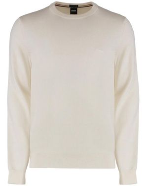 BOSS Virgin Wool Crew-Neck Sweater - Natural