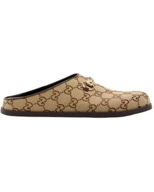 Gucci Gg Supreme Horsebit Mules - Brown