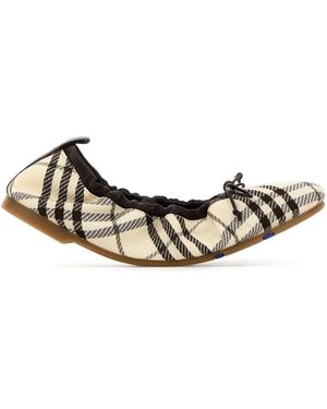 Burberry Embroidered Fabric Fawn Ballerinas - White