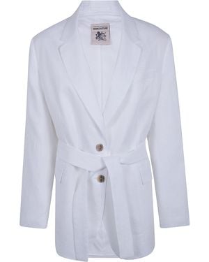 Semicouture Belted Linen Jacket - Blue