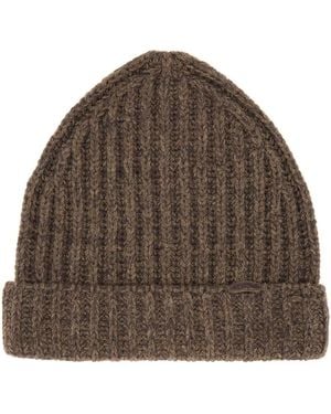 Maison Margiela Wool And Cotton Blend Beanie - Brown