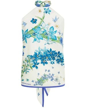 Ferragamo Primavera Print Scarf-Style Top - Blue