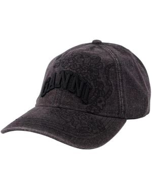 Ganni Cap With Visor With Embroidery - Black
