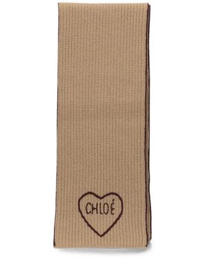 Chloé Heart-Embroidered Scarf - Natural