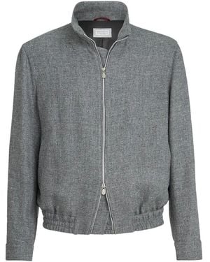 Brunello Cucinelli Silk-Linen-Wool Bomber Jacket - Gray