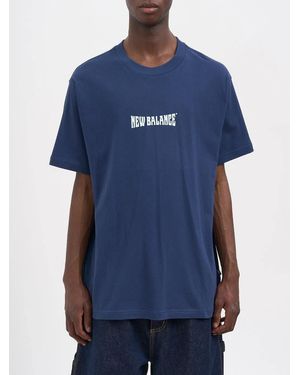 New Balance Relaxed Fit Cotton T-Shirt With Contrast Logo Print - Blue