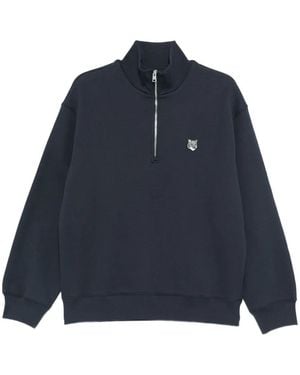 Maison Kitsuné Maison Kitsuné Fox Head Comfort Half Zip Sweatsirt - Blue