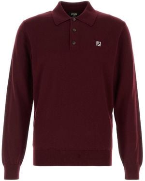 Fendi Burgundy Stretch Wool Polo Shirt - Red