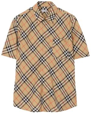 Burberry Sand Check Linen Shirt - Natural