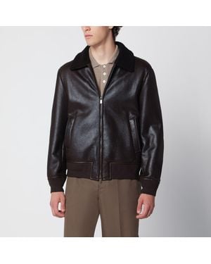 Salvatore Santoro Dark Leather Zipup Jacket - Black