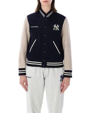 Sporty & Rich Sporty & Rich Sporty & Rich Yankees Curve Wool Varsity Jacket - Blue