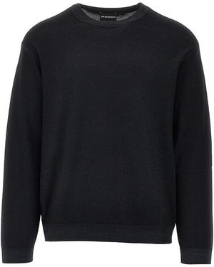Emporio Armani Garment Dyed Wool Crewneck Jumper - Black