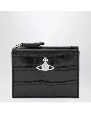 Vivienne Westwood Slim Flap Crocodile-Embossed Leather Card Holder - Black